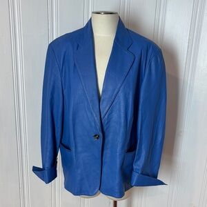 ANNE KLEIN Soft Leather Blazer | Periwinkle Blue Statement Jacket | Approx. XL
